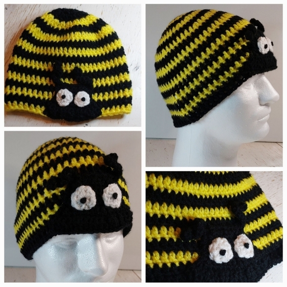 Bumble Bee Adult Handmade Beanie Crochet Stocking Hat Animal Winter Warm Cozy - Picture 1 of 6